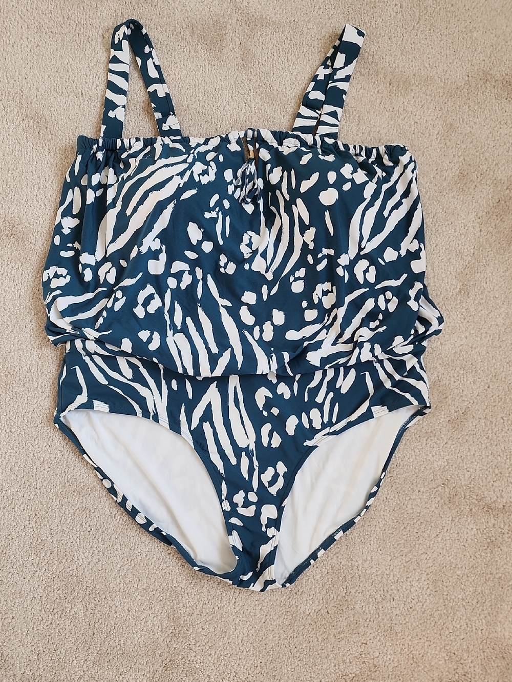 Anne Cole Navy and White Printed One-Piece Swimsuit